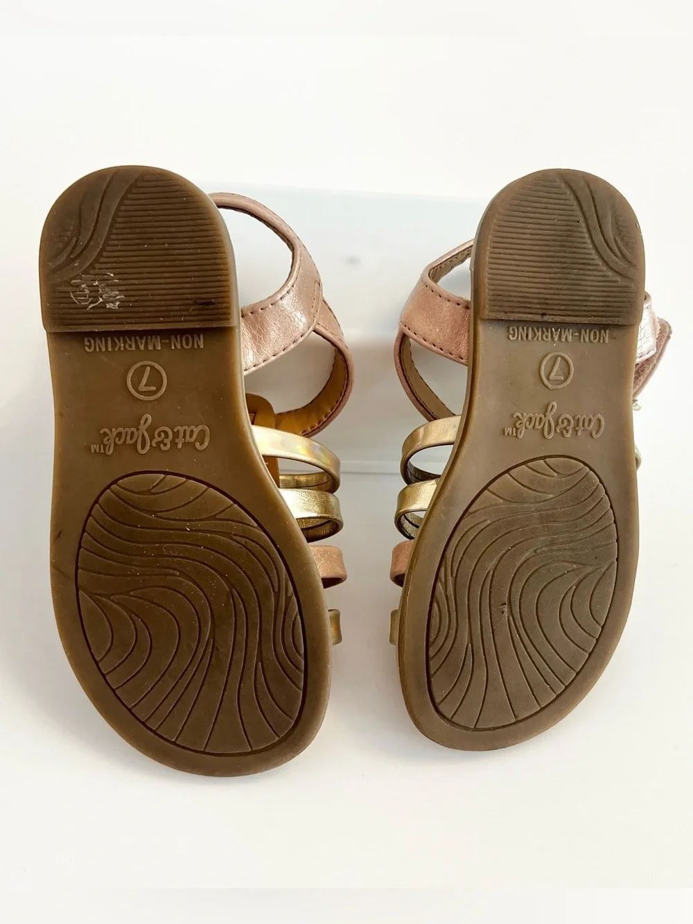 Cat & Jack Girls Metallic Rose/Gold Multi-Strap Velcro Sandals | Size 7